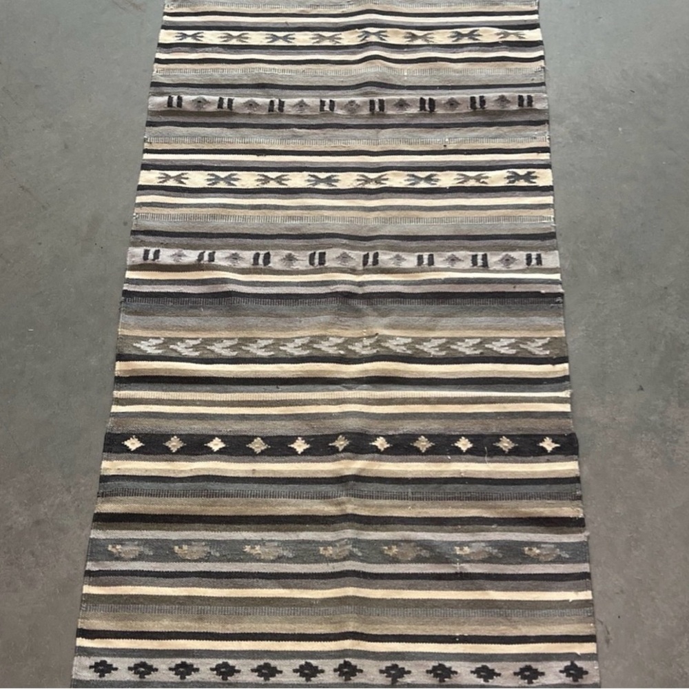 Grey Striped Patterned Runner Rug with Fringe - Picture 2 of 4